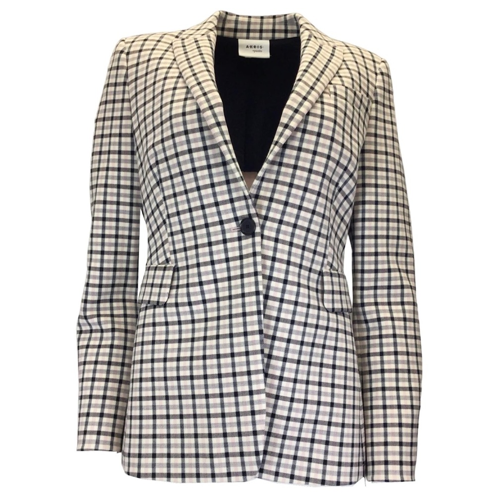 The Akris Punto Glen Check Blazer Jacket Cream Black Lavender Plaid Size 4 Small